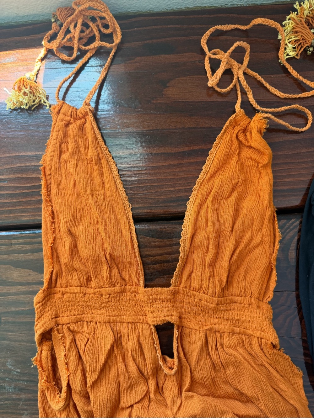 Free People Frayed Orange Look Into the Sun Maxi Dress Halter Bohemian Boho - Picture 14 of 16